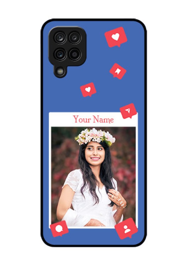 Galaxy A12 Custom Glass Phone Case - Like Share And Comment Design