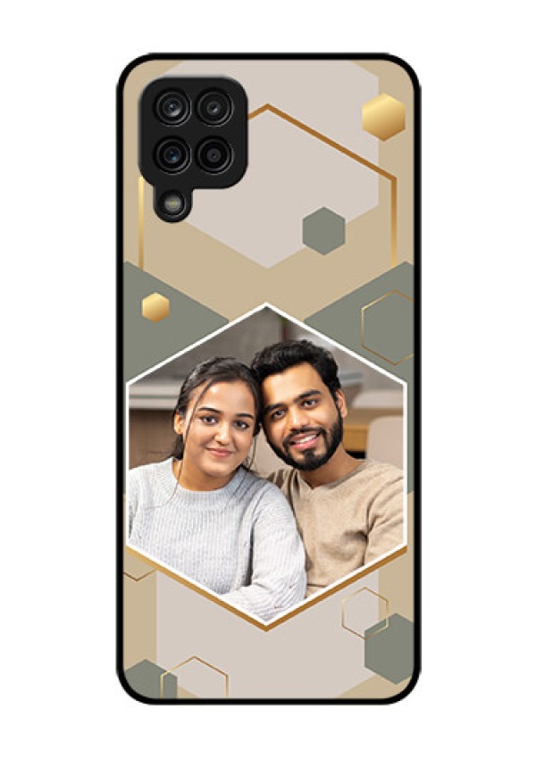Galaxy A12 Photo Printing on Glass Case - Stylish Hexagon Pattern Design