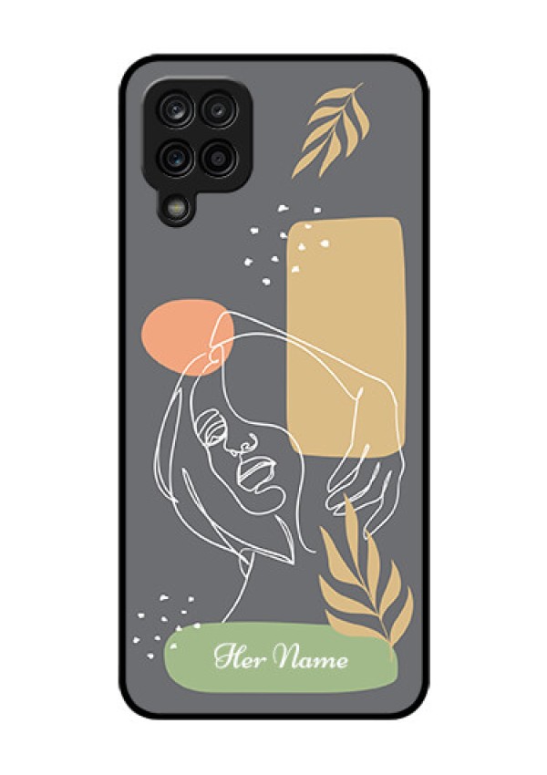Galaxy A12 Custom Glass Phone Case - Gazing Woman line art Design