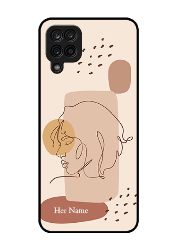 Galaxy A12 Photo Printing on Glass Case - Calm Woman line art Design