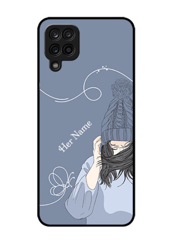 Galaxy A12 Custom Glass Mobile Case - Girl in winter outfit Design