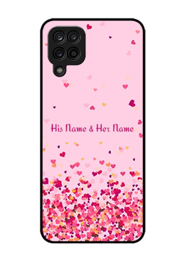 Galaxy A12 Photo Printing on Glass Case - Floating Hearts Design
