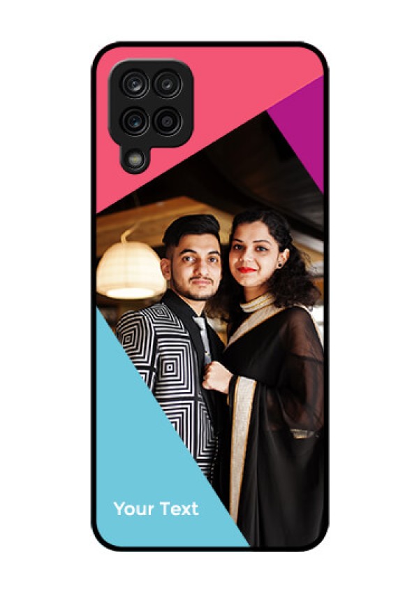 Galaxy A12 Custom Glass Mobile Case - Stacked Triple colour Design