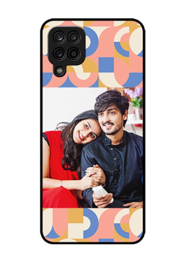 Galaxy A12 Photo Printing on Glass Case - Semi-circle Maze Pattern Design