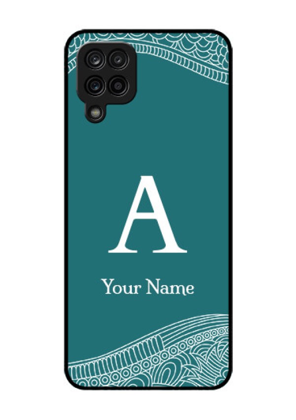 Galaxy A12 Personalized Glass Phone Case - line art pattern with custom name Design