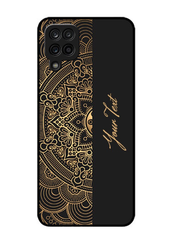 Galaxy A12 Photo Printing on Glass Case - Mandala art with custom text Design