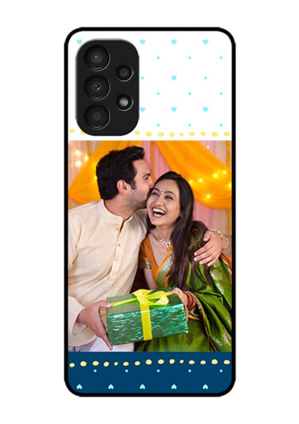 Galaxy A13 Personalized Glass Phone Case - White and Blue Abstract Design