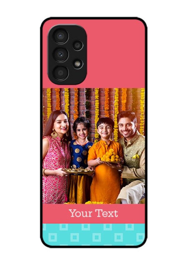 Galaxy A13 Personalized Glass Phone Case - Peach & Blue Color Design