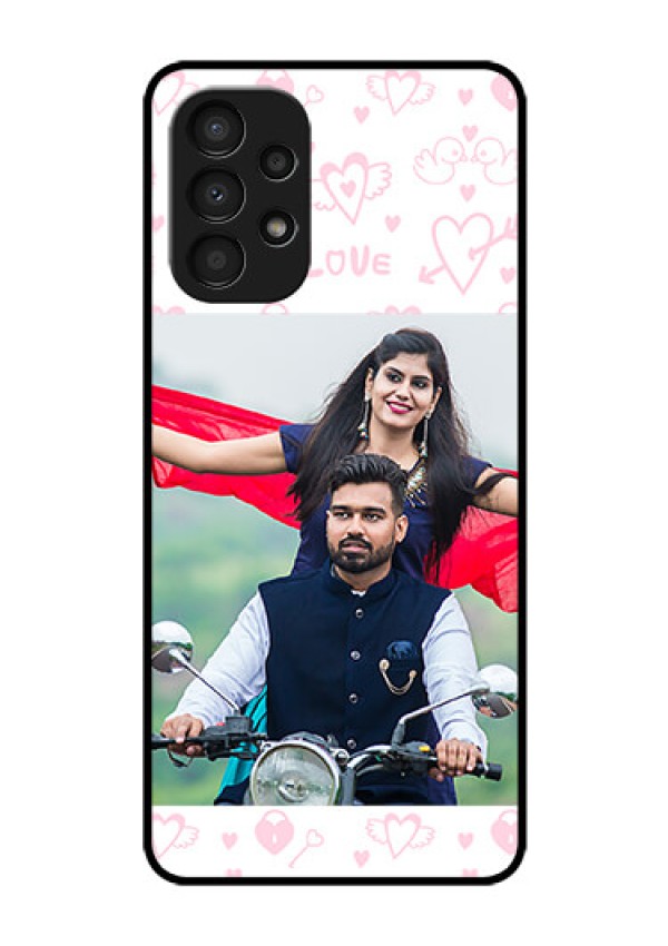 Galaxy A13 Custom Glass Mobile Case - Pink Flying Heart Design