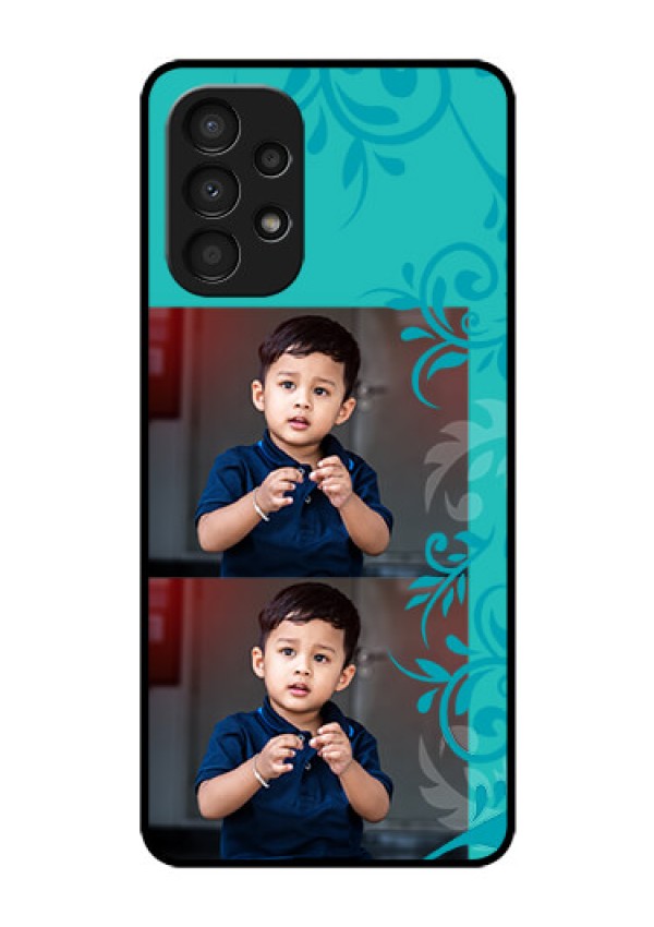 Galaxy A13 Personalized Glass Phone Case - with Photo and Green Floral Design