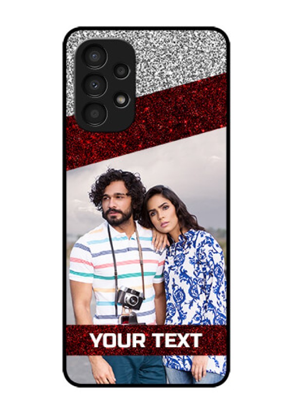 Galaxy A13 Personalized Glass Phone Case - Image Holder with Glitter Strip Design