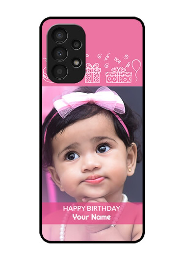 Galaxy A13 Photo Printing on Glass Case - with Birthday Line Art Design