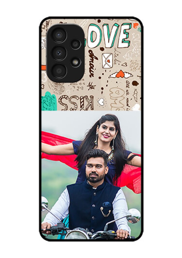 Galaxy A13 Custom Glass Phone Case - Love Doodle Pattern