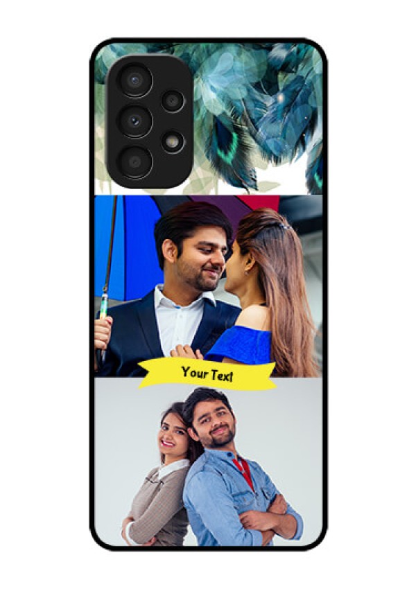 Galaxy A13 Personalized Glass Phone Case - Image with Boho Peacock Feather Design