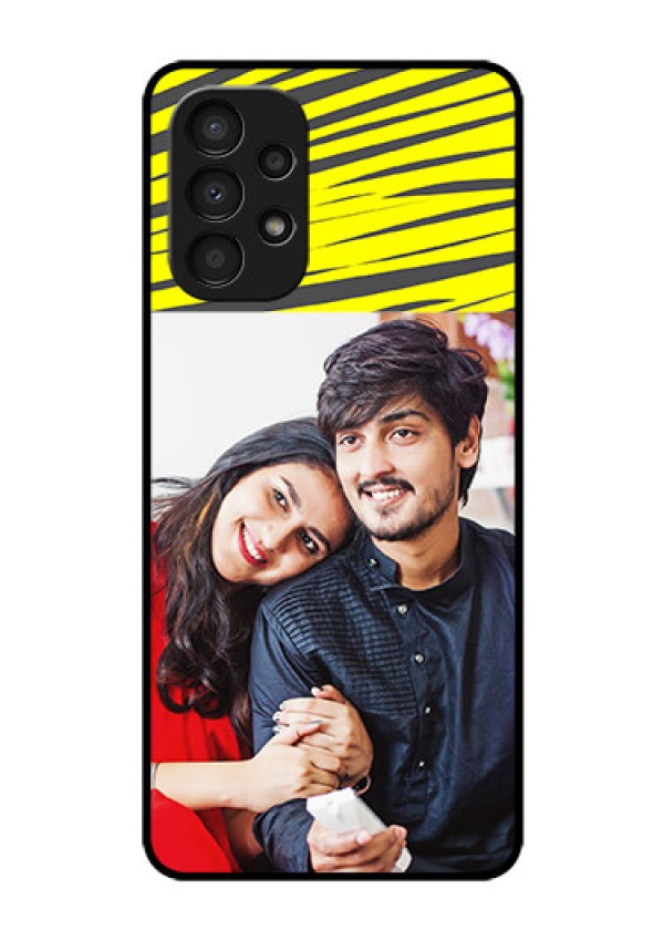 Galaxy A13 Photo Printing on Glass Case - Yellow Abstract Design