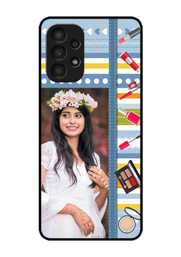 Galaxy A13 Personalized Glass Phone Case - Makeup Icons Design