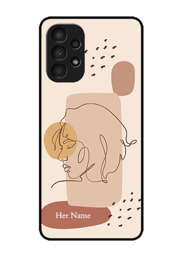 Galaxy A13 Photo Printing on Glass Case - Calm Woman line art Design