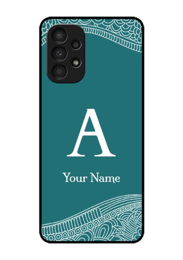 Galaxy A13 Personalized Glass Phone Case - line art pattern with custom name Design