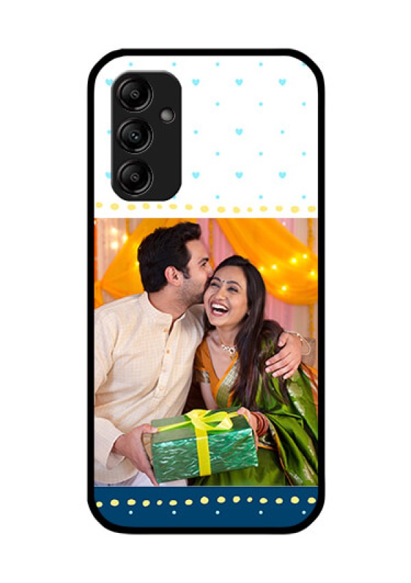 Galaxy A14 5G Personalized Glass Phone Case - White and Blue Abstract Design
