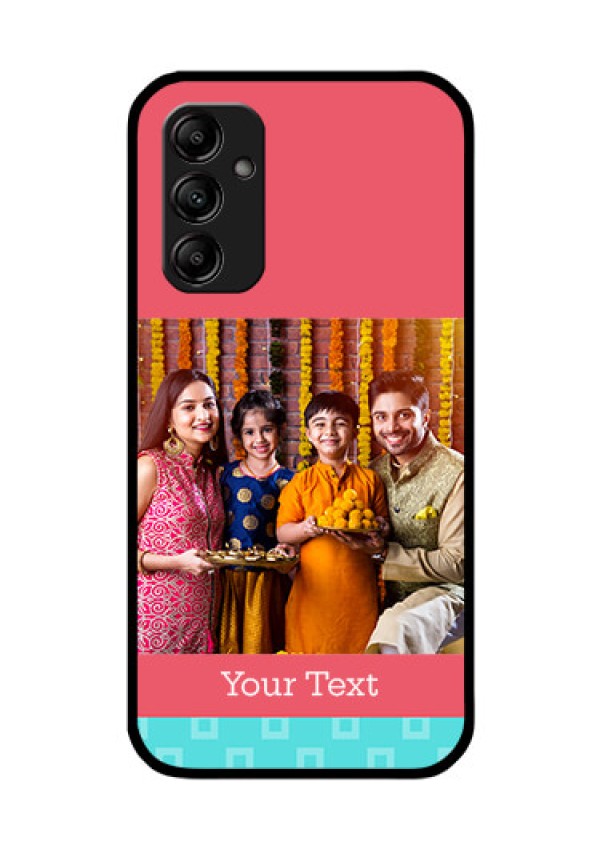 Galaxy A14 5G Personalized Glass Phone Case - Peach & Blue Color Design