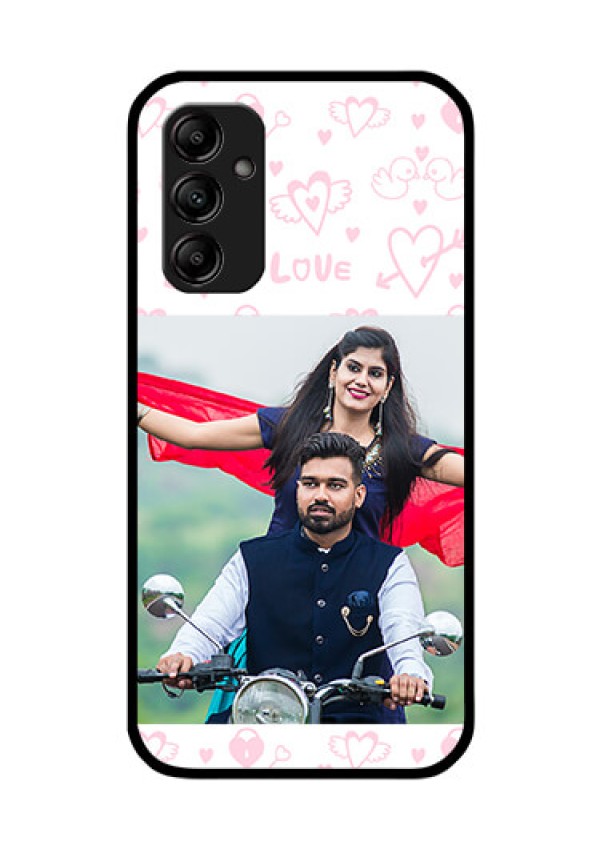 Galaxy A14 5G Custom Glass Mobile Case - Pink Flying Heart Design