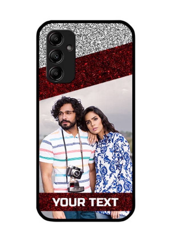 Galaxy A14 5G Personalized Glass Phone Case - Image Holder with Glitter Strip Design