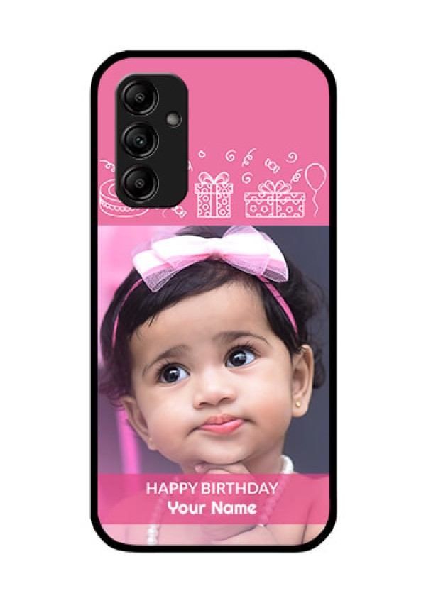 Galaxy A14 5G Photo Printing on Glass Case - with Birthday Line Art Design