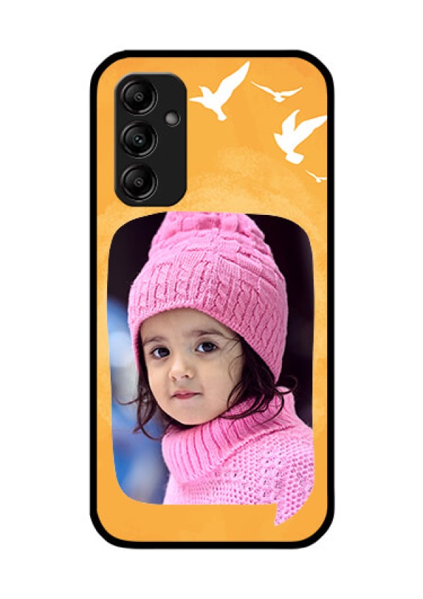 Galaxy A14 5G Personalized Glass Phone Case - Water Color Design with Bird Icons