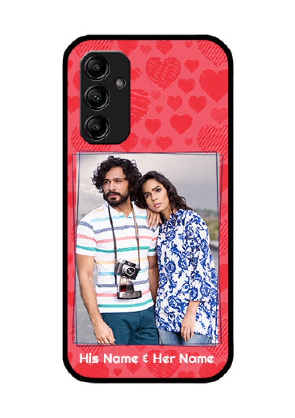 Galaxy A14 5G Photo Printing on Glass Case - with Red Heart Symbols Design