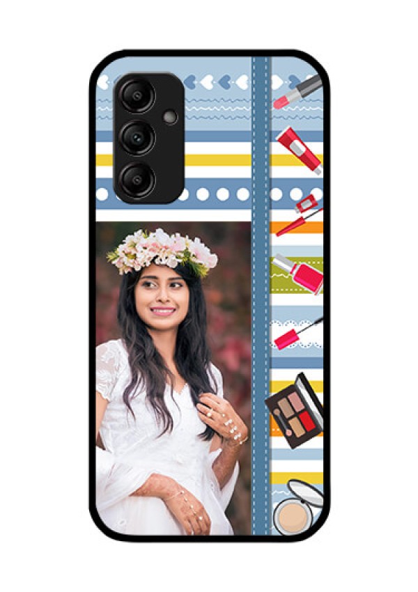 Galaxy A14 5G Personalized Glass Phone Case - Makeup Icons Design