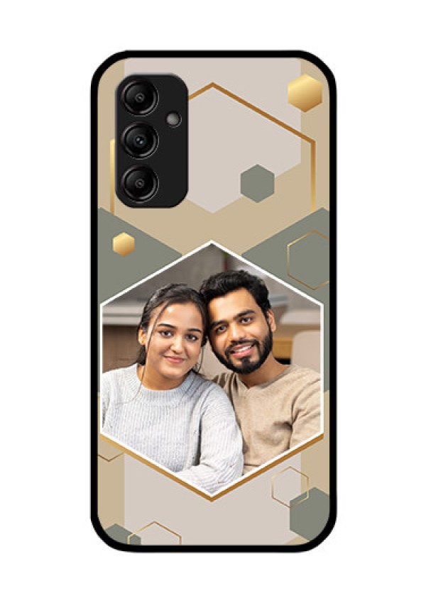 Galaxy A14 Photo Printing on Glass Case - Stylish Hexagon Pattern Design