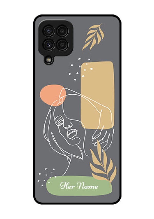 Galaxy A22 4G Custom Glass Phone Case - Gazing Woman line art Design
