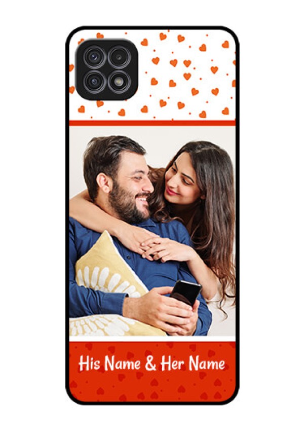 Galaxy A22 5G Custom Glass Phone Case - Orange Love Symbol Design