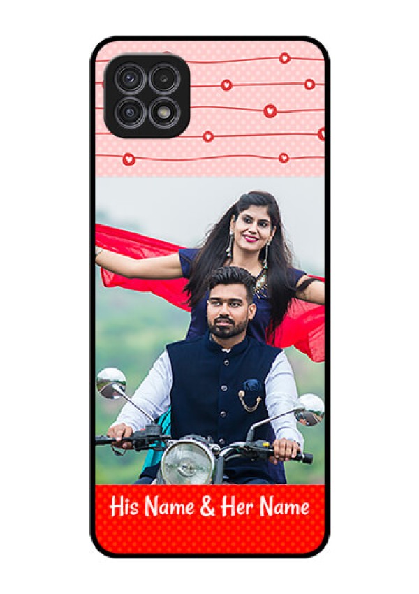 Galaxy A22 5G Personalized Glass Phone Case - Red Pattern Case Design