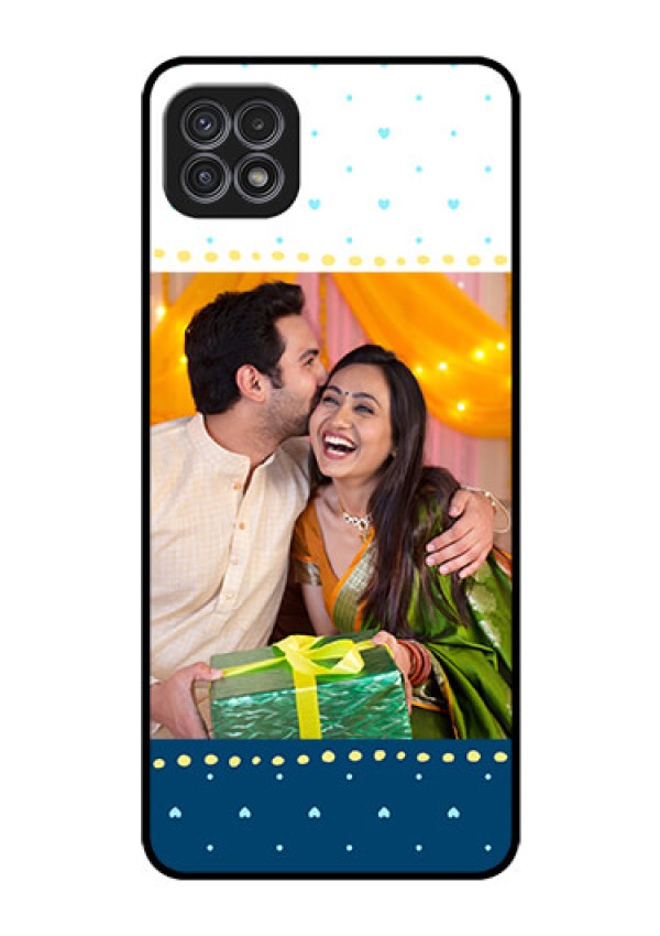 Galaxy A22 5G Personalized Glass Phone Case - White and Blue Abstract Design