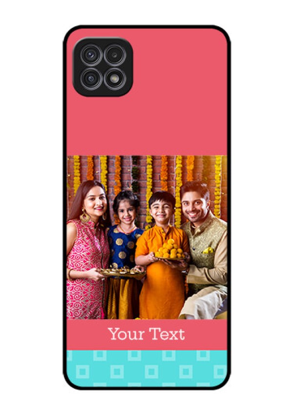 Galaxy A22 5G Personalized Glass Phone Case - Peach & Blue Color Design
