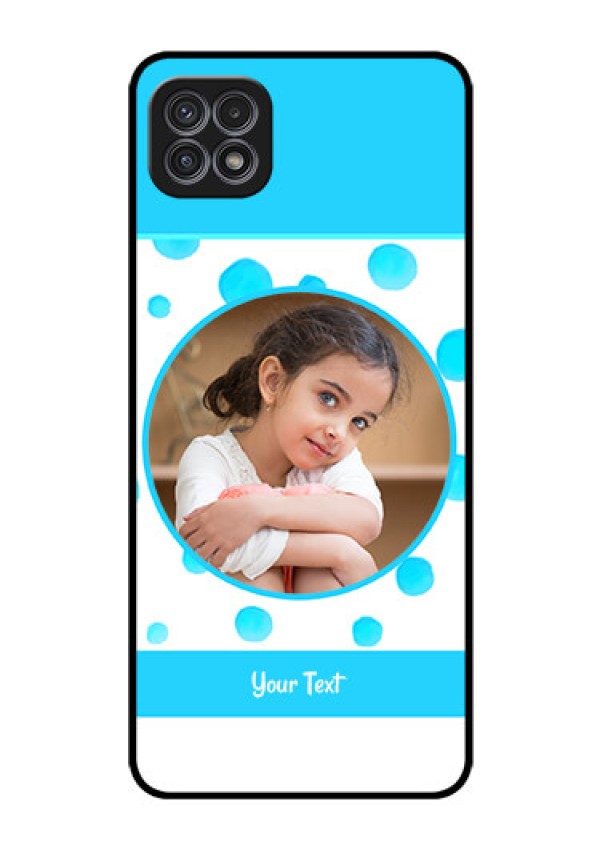 Galaxy A22 5G Photo Printing on Glass Case - Blue Bubbles Pattern Design