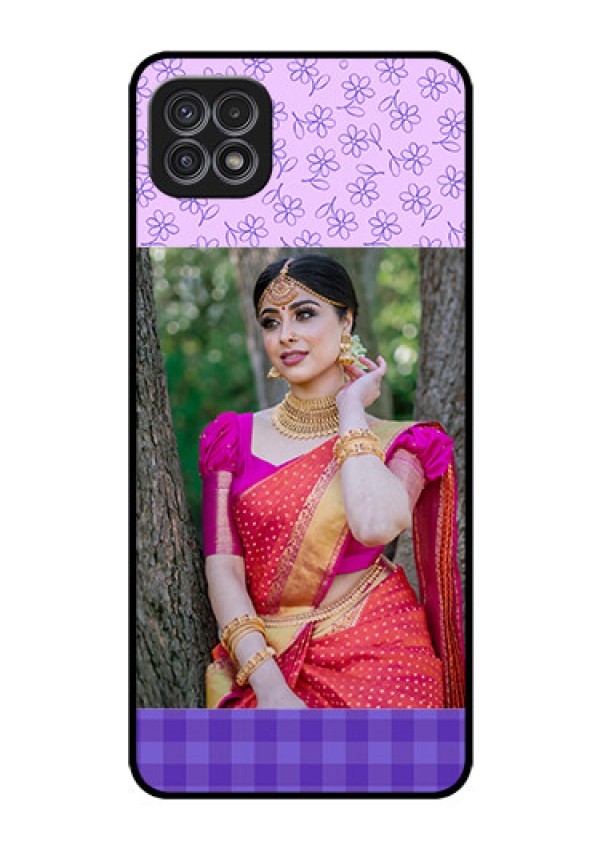 Galaxy A22 5G Custom Glass Phone Case - Purple Floral Design
