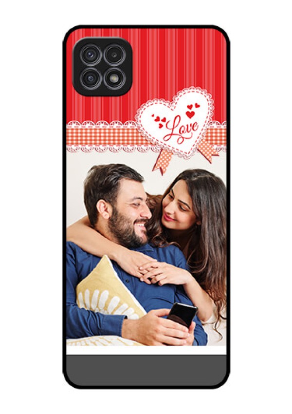 Galaxy A22 5G Custom Glass Mobile Case - Red Love Pattern Design