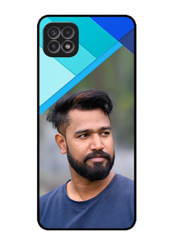 Galaxy A22 5G Custom Glass Phone Case - Blue Pattern Design