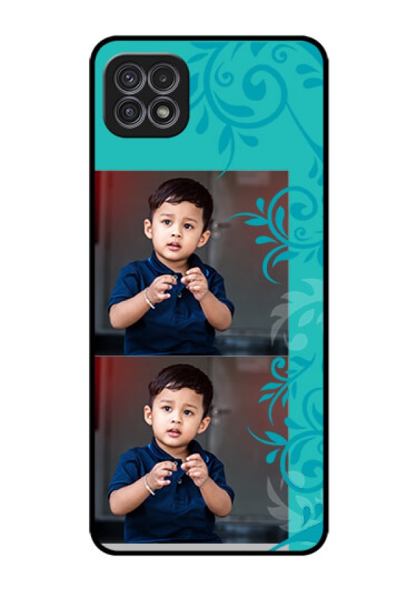 Galaxy A22 5G Personalized Glass Phone Case - with Photo and Green Floral Design 