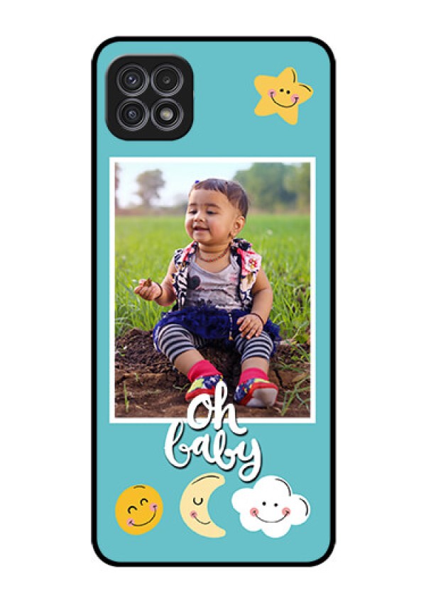 Galaxy A22 5G Personalized Glass Phone Case - Smiley Kids Stars Design