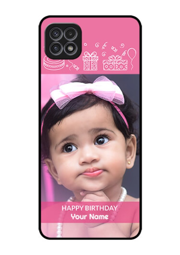 Galaxy A22 5G Photo Printing on Glass Case - with Birthday Line Art Design
