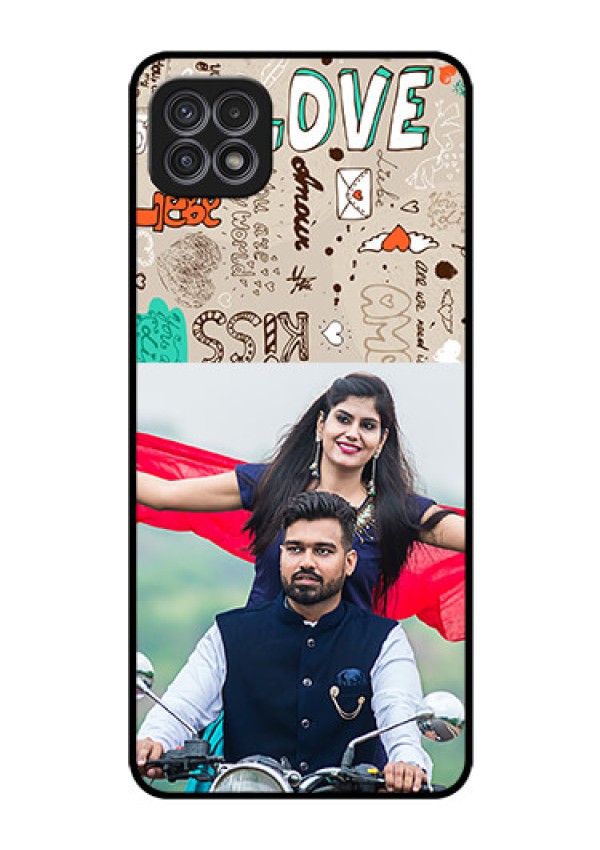 Galaxy A22 5G Custom Glass Phone Case - Love Doodle Pattern 