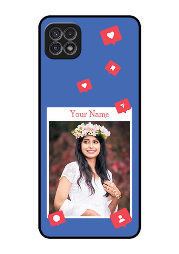Galaxy A22 5G Custom Glass Phone Case - Like Share And Comment Design
