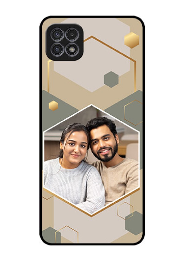 Galaxy A22 5G Photo Printing on Glass Case - Stylish Hexagon Pattern Design