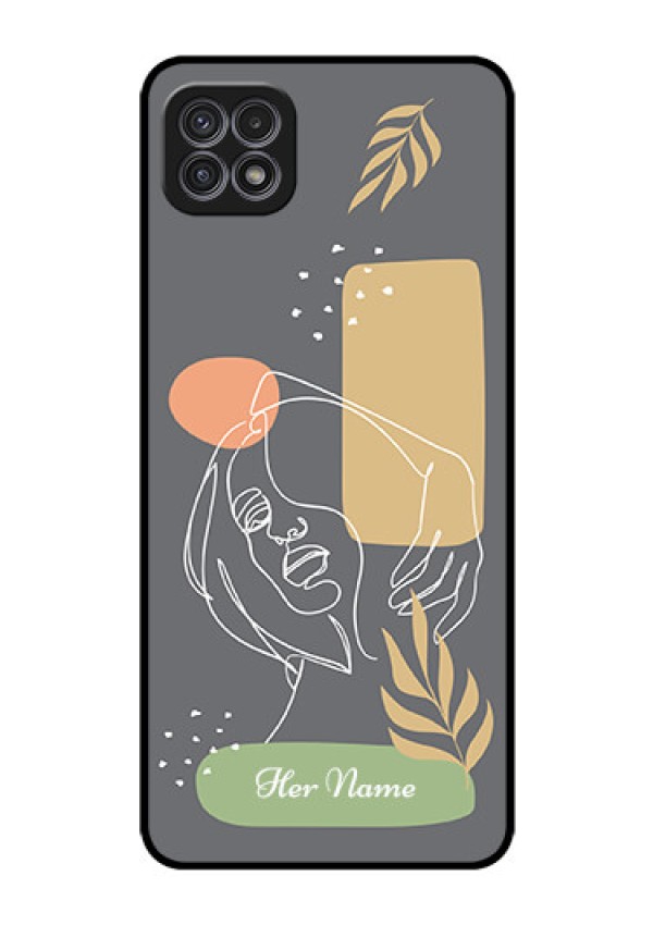 Galaxy A22 5G Custom Glass Phone Case - Gazing Woman line art Design