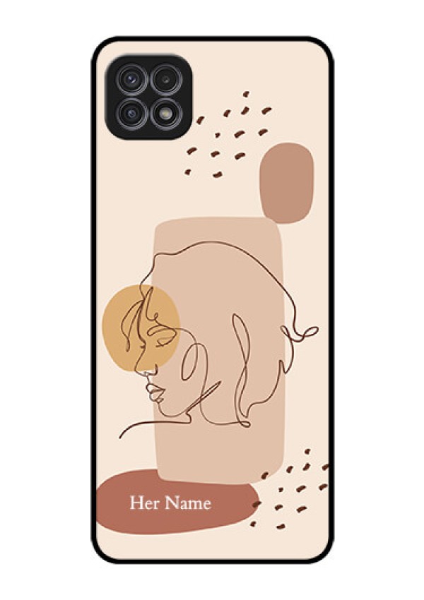 Galaxy A22 5G Photo Printing on Glass Case - Calm Woman line art Design