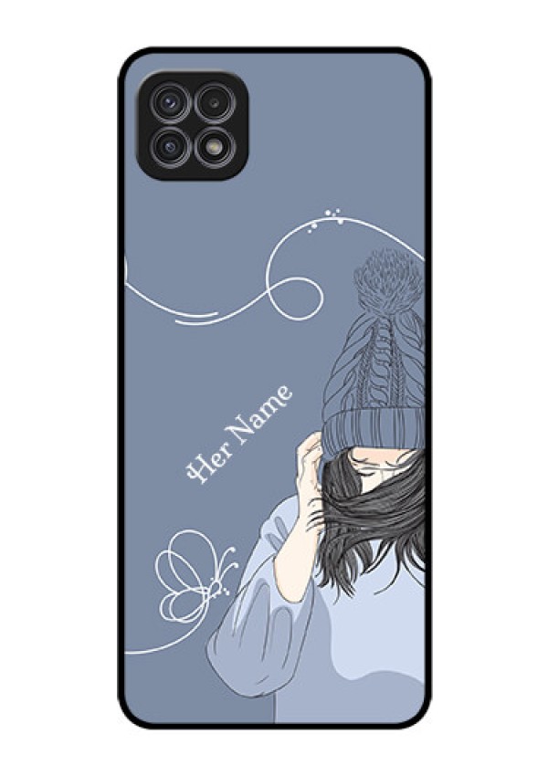 Galaxy A22 5G Custom Glass Mobile Case - Girl in winter outfit Design