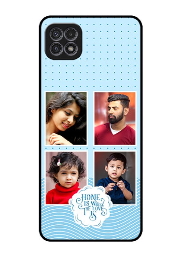 Galaxy A22 5G Custom Glass Phone Case - Cute love quote with 4 pic upload Design